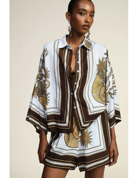 Dixie Oversized Shirt with Nautical Print and Wide Sleeves
