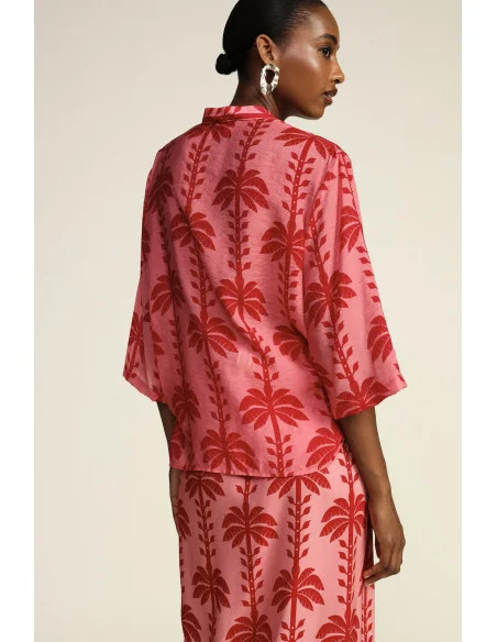Camicia Crop Con Stampa Palme E Nodo Frontale Dixie