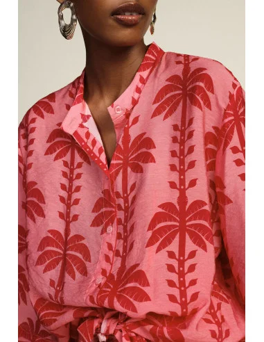 Camicia Crop Con Stampa Palme E Nodo Frontale Dixie