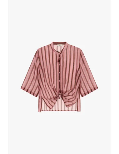 Dixie Striped Shirt with Front Knot and Three-Quarter Sleeves