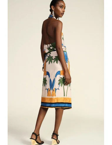 Dixie Short Skirt with Tropical Print and Side Knot