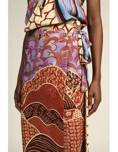 Dixie Patterned Midi Skirt with Graphic Print and Sash