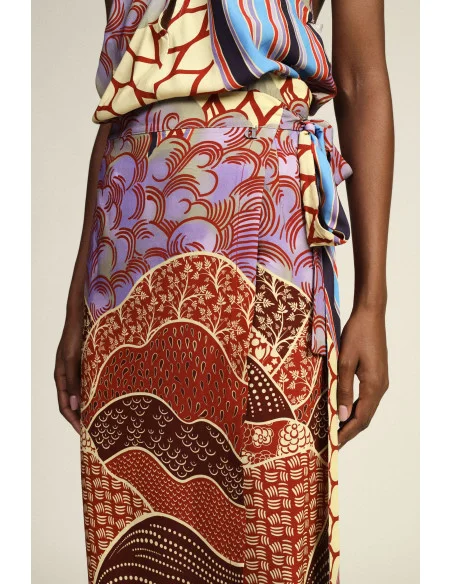 Dixie Patterned Midi Skirt with Graphic Print and Sash