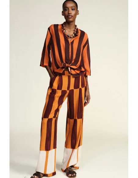 Palazzo Trousers with Wide Stripes and High Waist Dixie