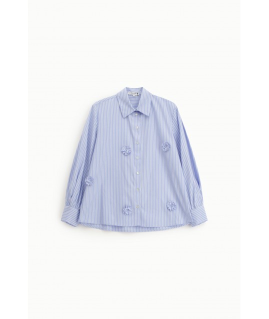 Striped Shirt with Floral Embellishments and Long Sleeves – Please