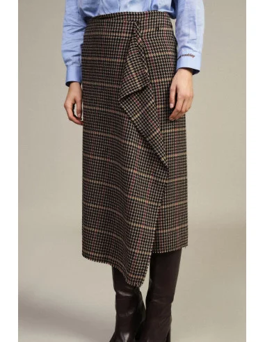 Dixie High-Waisted Houndstooth Midi Skirt