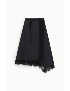 Dixie Asymmetrical Midi Skirt with Lace Trim