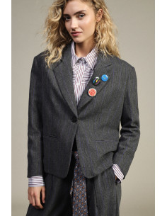 Dixie Striped Pattern Blazer with Decorative Buttons and Pins