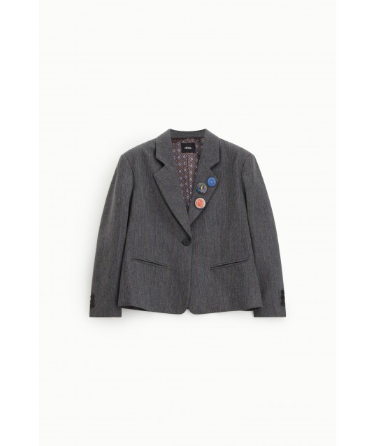 Blazer Con Bottoni E Spille Decorativi Fantasia A Righe Dixie