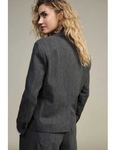 Blazer Con Bottoni E Spille Decorativi Fantasia A Righe Dixie