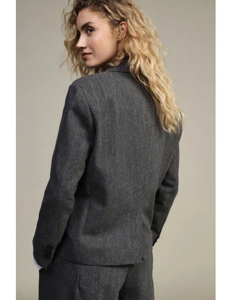 Dixie Striped Pattern Blazer with Decorative Buttons and Pins