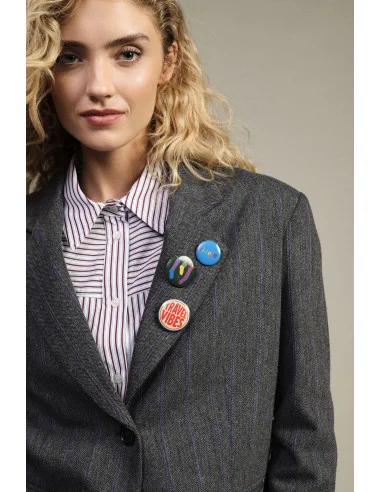 Dixie Striped Pattern Blazer with Decorative Buttons and Pins