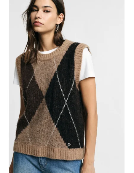 Argyle-Patterned Round-Neck Jumper – Please