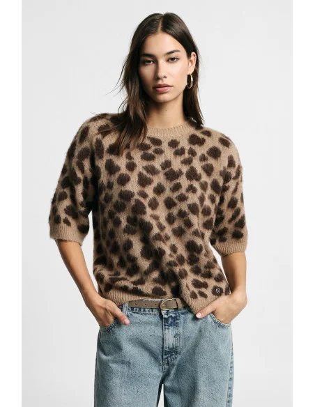 Pull à imprimé animalier avec manches au coude « Please »