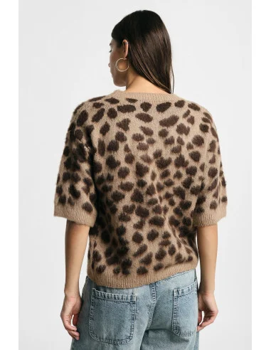 Pull à imprimé animalier avec manches au coude « Please »