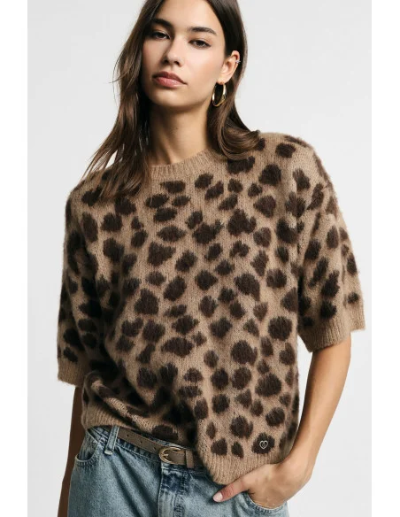 Maglione Stampa Animalier Con Maniche Al Gomito Please