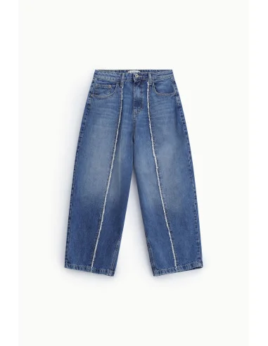Jeans Gamba Ampia Con Cuciture A Contrasto Please