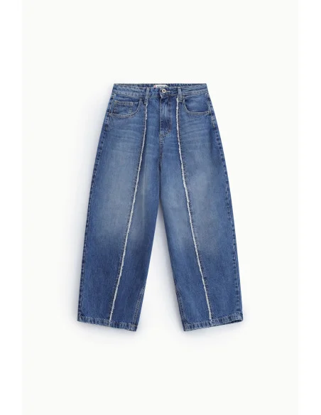 Jean à jambes larges avec surpiqûres contrastantes Please