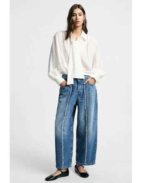 Jeans Gamba Ampia Con Cuciture A Contrasto Please