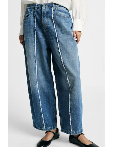 Jean à jambes larges avec surpiqûres contrastantes Please