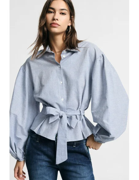 Chemise à rayures avec manches larges et ceinture Please
