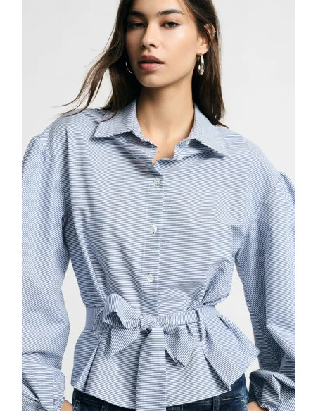 Camicia A Righe Con Maniche Ampie E Cintura Please