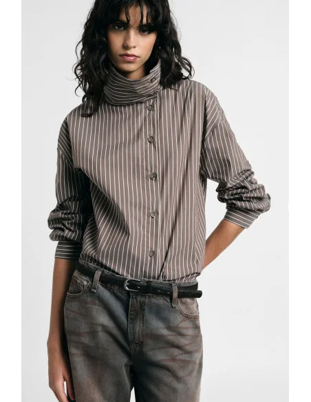 Striped Shirt with a High Collar and Long Sleeves, Please