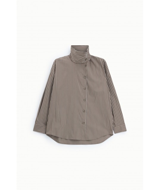 Camicia A Righe Con Collo Alto E Maniche Lunghe Please