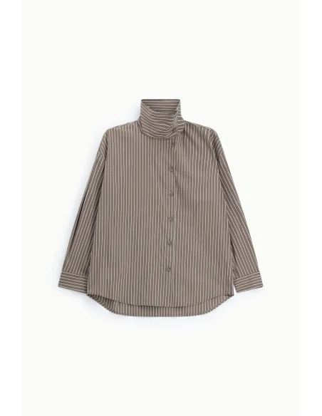 Camicia A Righe Con Collo Alto E Maniche Lunghe Please