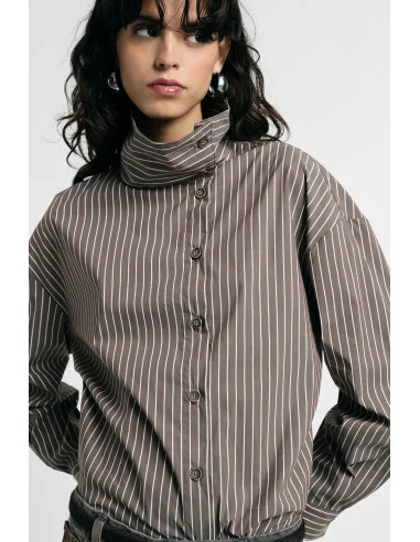 Camicia A Righe Con Collo Alto E Maniche Lunghe Please