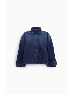 Veste courte en jean à col montant et boutons « Please » 2
