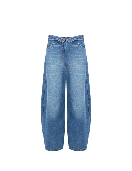 Rinascimento Distressed Balloon Jeans with Turn-up Waist