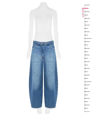 Rinascimento Distressed Balloon Jeans with Turn-up Waist