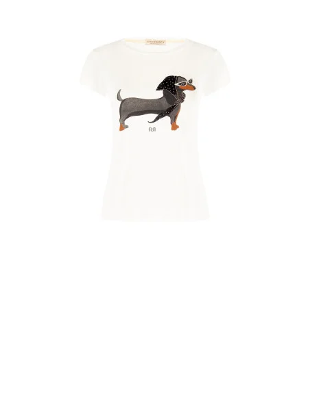 Regular-fit T-shirt in viscose blend with a dachshund print and Rinascimento rhinestones