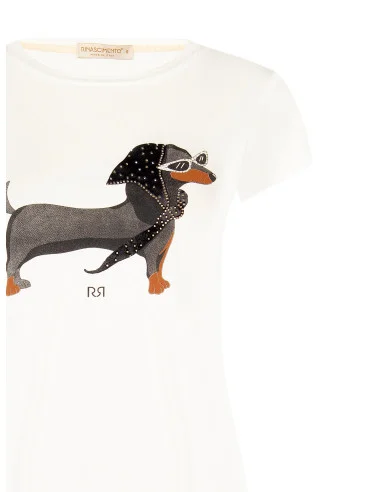 Regular-fit T-shirt in viscose blend with a dachshund print and Rinascimento rhinestones