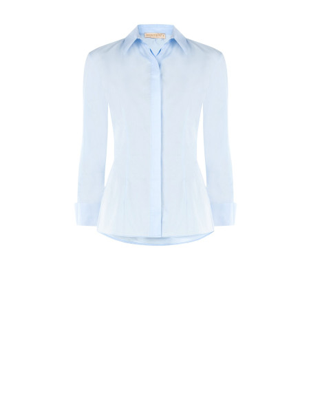 Camicia Sfiancata Aderente In Cotone Con Bottoni A Scomparsa Rinascimento