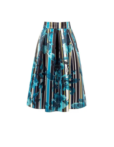Gonna Lunga In Raso Strutturato Duchesse A Fiori E Righe Con Tasche Rinascimento
