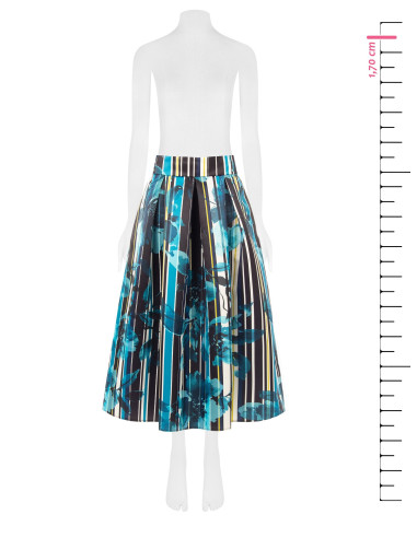 Gonna Lunga In Raso Strutturato Duchesse A Fiori E Righe Con Tasche Rinascimento