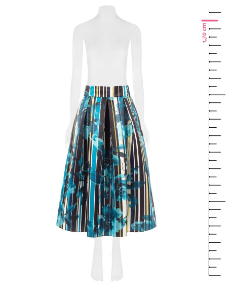 Long Duchesse Satin Structured Skirt with Floral and Striped Pattern and Rinascimento-Style Pockets