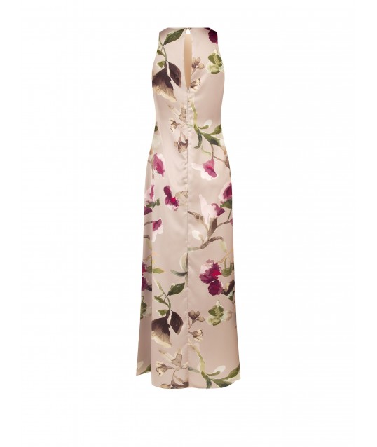 Robe longue en satin à fleurs avec corsage plissé de style Rinascimento