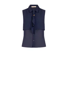 Blouse cintrée en georgette avec petit nœud et détail bijou « Rinascimento »