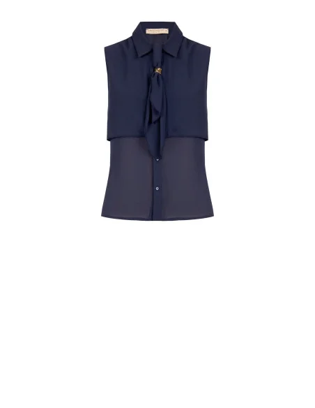Blouse cintrée en georgette avec petit nœud et détail bijou « Rinascimento »