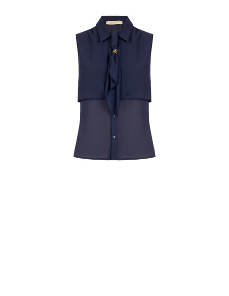 Blusa Sfiancata In Georgette Con Cravattino E Dettaglio Gioiello Rinascimento