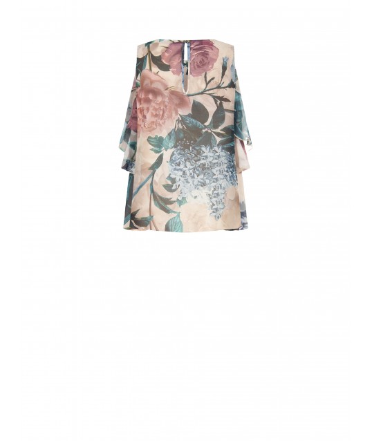 Blouse cintrée à volants en georgette à fleurs « Rinascimento »