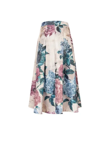 Jupe longue en satin duchesse à fleurs avec poches, style Rinascimento