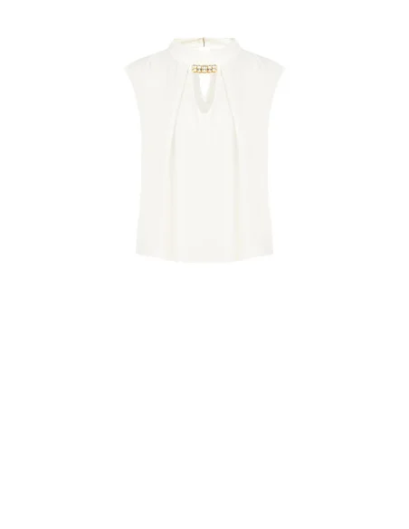 Sleeveless Blouse with High Neck and Rinascimento-Style Jewellery Detail