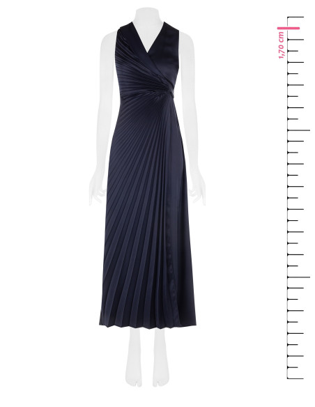 Long Pleated Satin Dress with a Crossed V-Neck and Tied Waist – Rinascimento