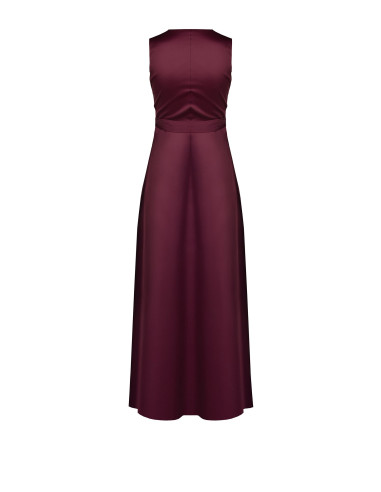 Long Pleated Satin Dress with a Crossed V-Neck and Tied Waist – Rinascimento