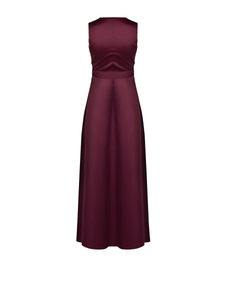 Long Pleated Satin Dress with a Crossed V-Neck and Tied Waist – Rinascimento