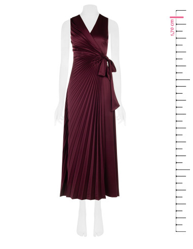 Long Pleated Satin Dress with a Crossed V-Neck and Tied Waist – Rinascimento